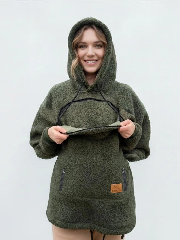Veste d'hiver américaine vintage en polaire d'agneau pour femmes, à fermeture éclair, avec poche kangourou, à capuche, confortable, décontractée, style INS, veste de rue.